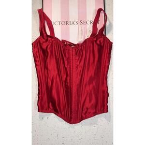 NWT Victoria’s Secret Red Very Sexy Classic Silk Corset Set Size S-DD